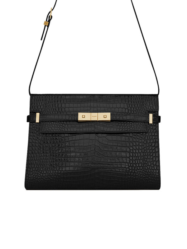 YSL Manhattan Shoulder Bag in Crocodile Embossed Shiny Leather