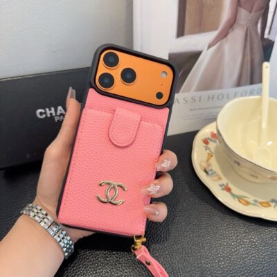 Chanel Style Leather Flip Card Holder Crossbody Phone Case