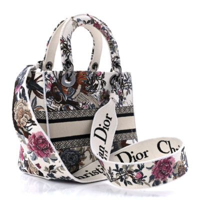 3c73b02bb0d1b3e51625ebb59847b2f6 CHRISTIAN DIOR Canvas Embroidered Jardin D'Hive Medium Lady D-Lite Ecru Multicolor