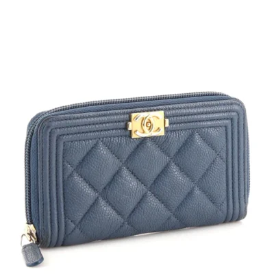 Chanel Boy Zip Around Wallet Quilted Caviar Small
