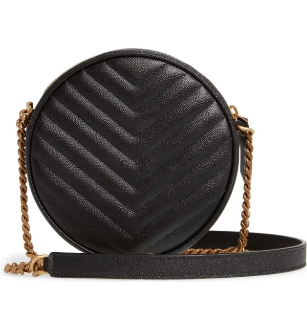 3d1563fe574cfcb7d9b94eb72686d8b2 YSL Vinyle Round Camera Bag in Chevron-Quilted Grain de Poudre Embossed Leather