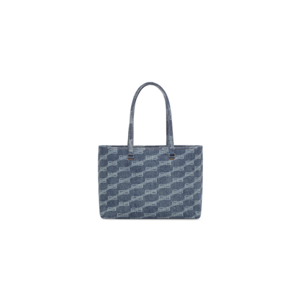 SIGNATURE MEDIUM EAST-WEST SHOPPER BAG BB MONOGRAM BLEACHED DENIM IN BLUE