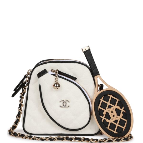 3e82c491318e70d6caa0c7478e6d1901 Chanel "Monte-Carlo" Mini Crossbody Tennis Bag White Canvas Light Gold Hardware