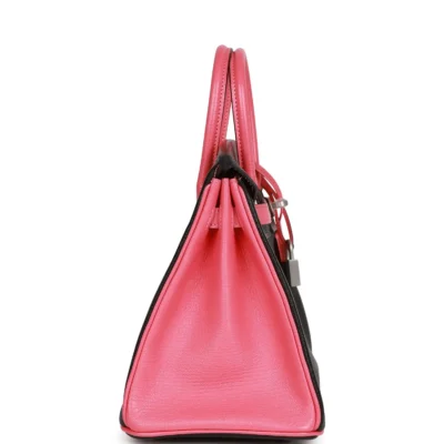 Hermès Special Order HSS Birkin 25 Rose Azalee Chèvre gebürstet Tasche in Schwarz mit Palladiumbeschläge