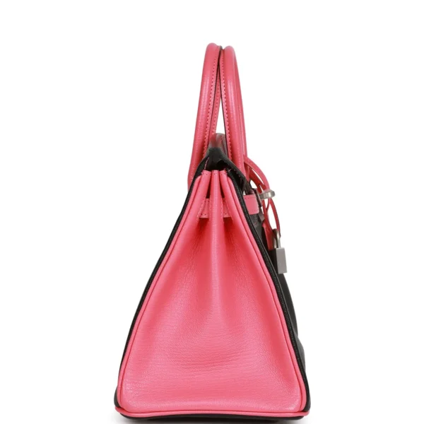 Hermès Special Order HSS Birkin 25 Rose Azalee Chèvre gebürstet Tasche in Schwarz mit Palladiumbeschläge