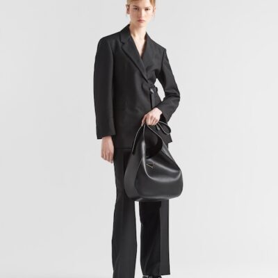 Prada 皮革 topstitching 黑色 大号肩背包
