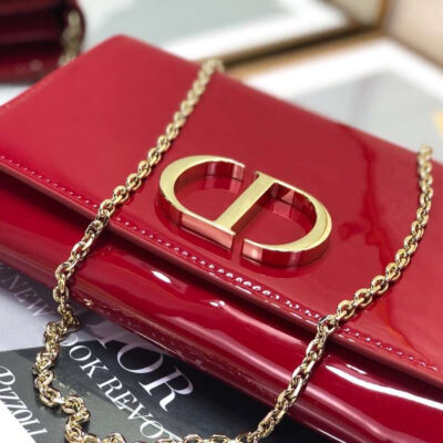 Dior 30 Montaigne Wallet On Chain In Red Patent Calfskin