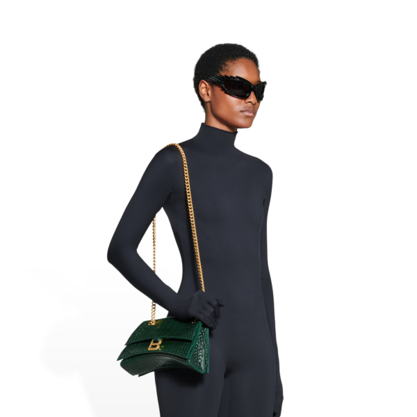3f9b77d57522137ea98249e61c5f9a32 WOMEN'S CRUSH SMALL CHAIN BAG CROCODILE EMBOSSED IN FOREST GREEN