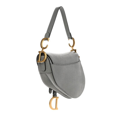 CHRISTIAN DIOR Grained Calfskin Saddle Bag Grey