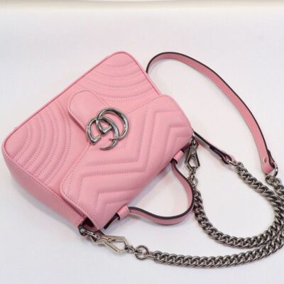 3ff4b6da8f7e8a3749b023ab7de02289 Gucci GG Marmont Silver Chain Shoulder Strap GG Logo Flap Female Pink Quilted Leather Single Top Handle Bag 2022 Price