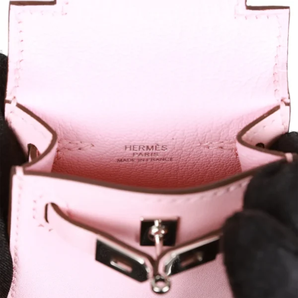 Hermès Rose Sakura Tadelakt Mini Kelly Twilly Bag Charm Palladium Hardware