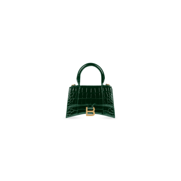 WOMEN'S HOURGLASS XS HANDBAG CROCODILE EMBOSSED IN FOREST GREEN
