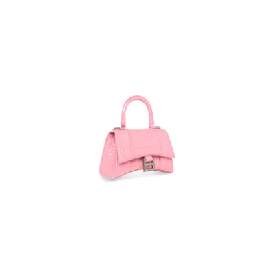WOMEN'S HOURGLASS XS HANDBAG CROCODILE EMBOSSED IN PINK