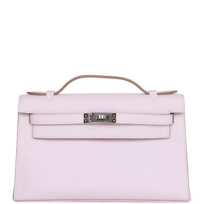 Hermès Kelly Pochette Mauve Pale Swift Palladium Hardware