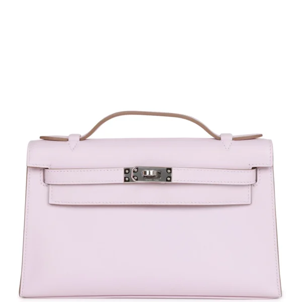 Hermès Kelly Pochette Mauve Pale Swift Palladium Hardware