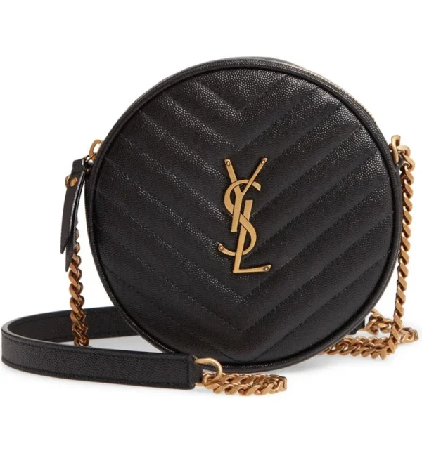 421bccf795d2ea217325c7f03de37e85 YSL Vinyle Round Camera Bag in Chevron-Quilted Grain de Poudre Embossed Leather
