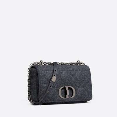 MEDIUM DIOR CARO BAG Navy Blue Macrocannage Felt