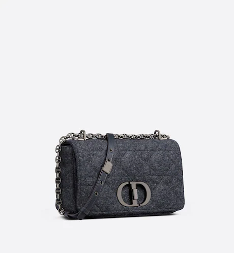 MEDIUM DIOR CARO BAG Navy Blue Macrocannage Felt