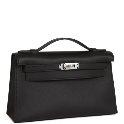 Hermès Kelly Pochette Black Swift Palladium Hardware