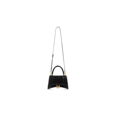 WOMEN'S HOURGLASS SMALL HANDBAG CROCODILE EMBOSSED IN BLACK