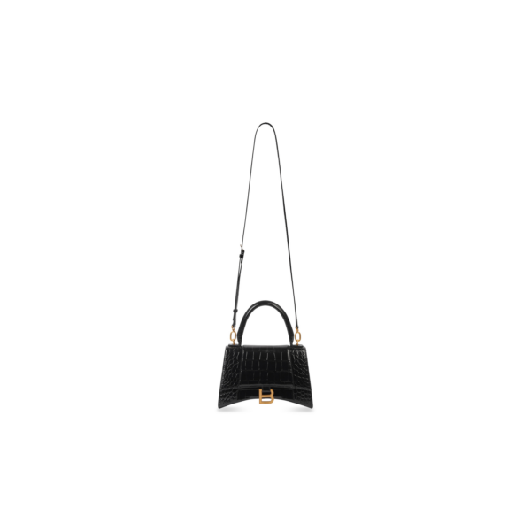 WOMEN'S HOURGLASS SMALL HANDBAG CROCODILE EMBOSSED IN BLACK