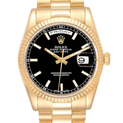 Rolex Day-Date 118238BKSP 36MM Black Dial Yellow Gold-tone Case