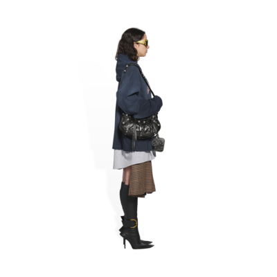 437daf6c432c009e7d0c74fd977b97e4 WOMEN'S LE CAGOLE SMALL SHOULDER BAG METALLIZED CROCODILE EMBOSSED WITH RHINESTONES IN GREY