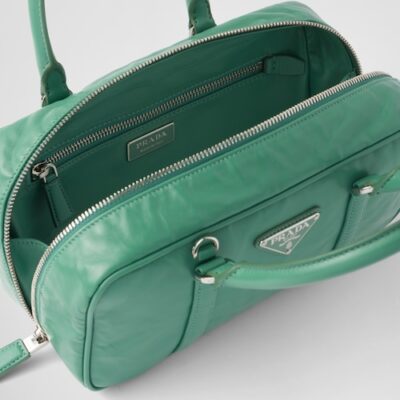 Prada Small antique nappa leather top handle bag - Sage Green