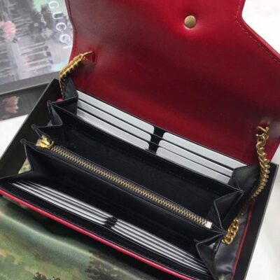 حقيبة كلاتش غوتشي GG Marmont Diagonal Matelasse Trimming Brass شعار Garniture Lady من الجلد باللون الأسود والأحمر مبطنة بسلسلة بتصميم كلاسيكي