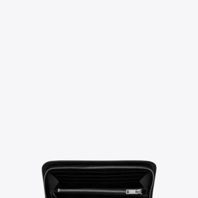 YSL Zip Around Wallet in Grain de Poudre Embossed Leather