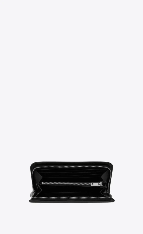 YSL Zip Around Wallet in Grain de Poudre Embossed Leather