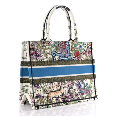 CHRISTIAN DIOR Canvas Embroidered Medium D-Constellation Book Tote Latte Multicolor