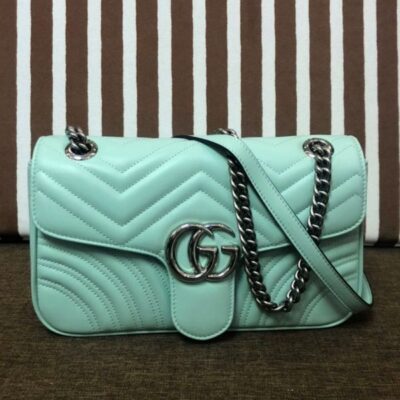 Gucci GG Marmont Small Tiffany Green Quilted Leather Silver GG Logo Buckle Female Flap Chain Shoulder Bag 2022 Price