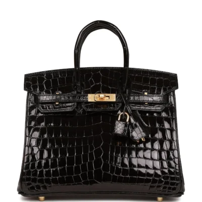 爱马仕 Birkin 25 黑色 亮面 Niloticus 鳄鱼皮 金色五金 包