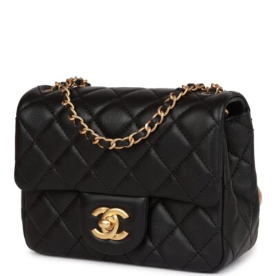46a835cab4df5d5367531f88b5b510a1 Chanel CC Pearl Crush Mini Square Flap Bag Black Lambskin Antique Gold Hardware