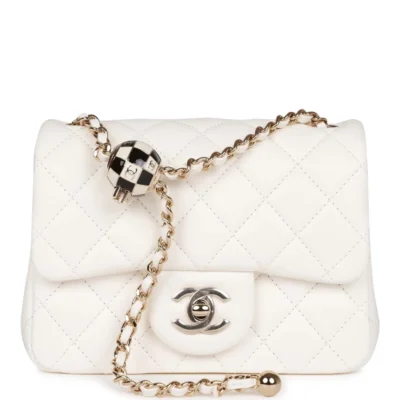 4723326bd8735a3ea7e1d6739a988174 Chanel Pearl Crush Mini Square Flap Bag White Lambskin Light Gold Hardware