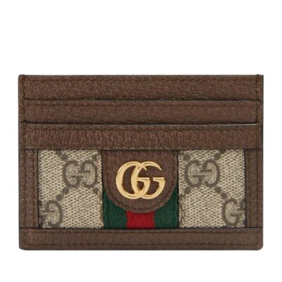 حافظة بطاقات غوتشي Ophidia GG 523159 باللون البني الداكن