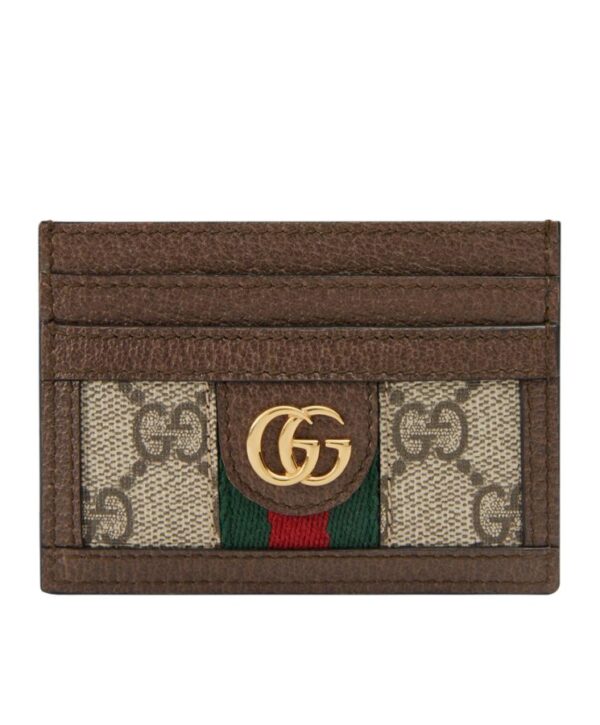 حافظة بطاقات غوتشي Ophidia GG 523159 باللون البني الداكن