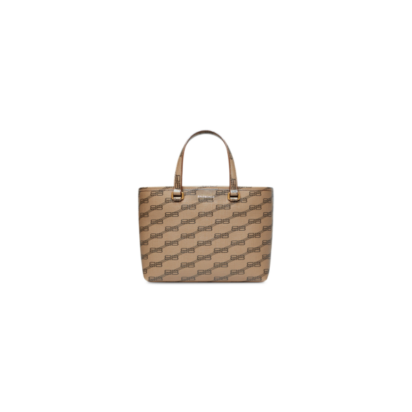 WOMEN'S SIGNATURE SMALL EAST-WEST SHOPPER BAG BB MONOGRAM COATED CANVAS IN BEIGE