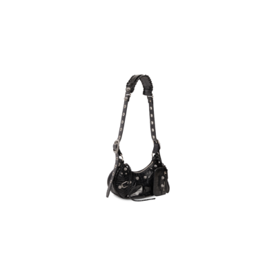 WOMEN'S LE CAGOLE XS SHOULDER BAG CROCODILE EMBOSSED WITH RHINESTONES IN BLACK