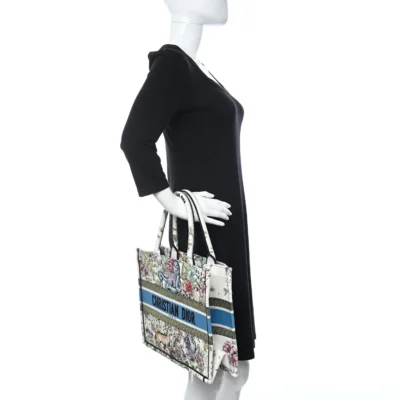 CHRISTIAN DIOR Canvas Embroidered Medium D-Constellation Book Tote Latte Multicolor