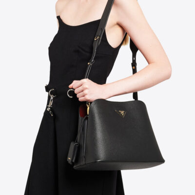 Prada Saffiano Leather Prada Matinée Bag in Black