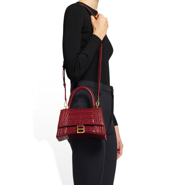 HOURGLASS geprägt DARK Small Damen Handtasche aus Krokodilleder in Rot