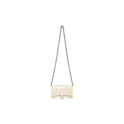 WOMEN'S HOURGLASS WALLET ON CHAIN CROCODILE EMBOSSED IN BEIGE