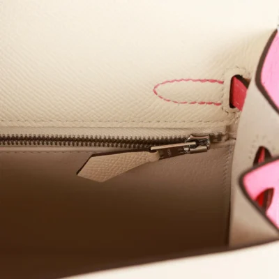 Hermès Special Order (HSS) Kelly Sellier 25 Nata and Rose Azalee Epsom Palladium Hardware