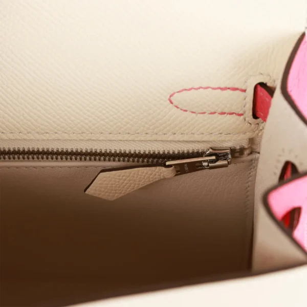 Hermès Special Order (HSS) Kelly Sellier 25 Nata and Rose Azalee Epsom Palladium Hardware