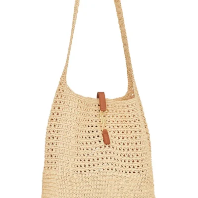 YSL Hobo Raffia Bag in Crochet and Smooth Leather