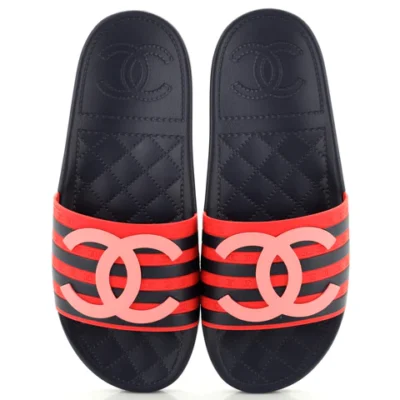 Chanel Women's CC Flat Slide Sandals Rubber