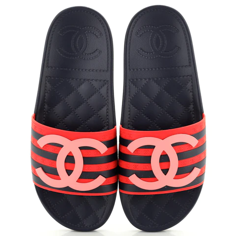 Chanel Women's CC Flat Slide Sandals Rubber