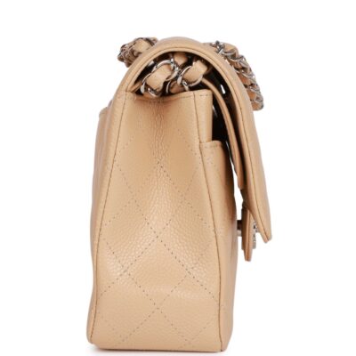 Chanel Medium Classic Double Flap Bag Beige Caviar Silver Hardware